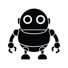 Flat design silhouette of a tech robot icon vector illustration on white background. Suitable for innovation branding, apps, and digital interfaces.