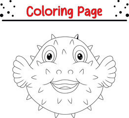 Pufferfish coloring page. Sea animal black and white for kids.