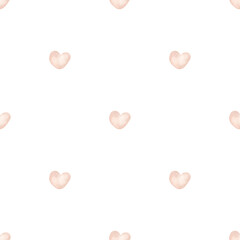 Pink dreams. Watercolor hand-drawn seamless minimalistic pattern with pink heart. Fairytale print for kids