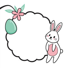 Fototapeta premium Cute bunny and easter egg with floral accents flower leaves
