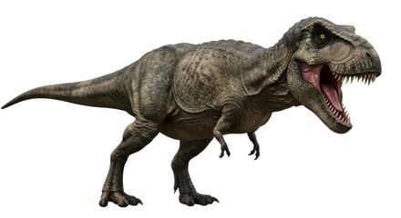 Fototapeta premium Tyrannosaurus Rex dinosaur roaring with an opened mouth prehistoric creature isolated on white