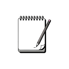 Minimalist drawing of a spiral notebook with pencil—perfect for writing, journaling, or stationery lovers. Vector illustration design.