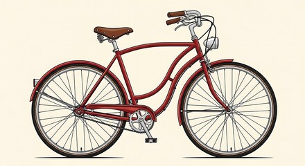 Classic red bicycle illustration with detailed components and vintage appeal design