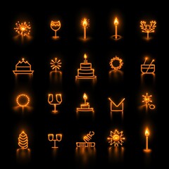 Glowing Neon Celebration Icons for Festive Events and Occasions