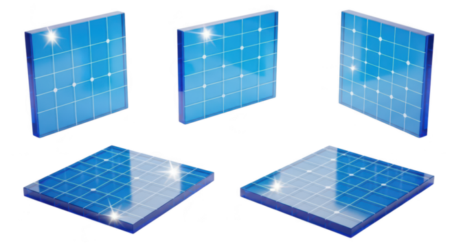 Rendered solar panels showcasing electricity production in a studio environment with a soft white background designed for energy conservation concepts