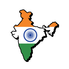 India map with flag on white background