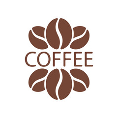 Coffee graphic logo. Coffee beans sign isolated on white background. Vector illustration