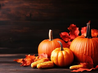 Autumn Harvest Display with Pumpkins and Colorful Leaves