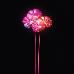 Vibrant Colorful Flower Shapes Created by Fireworks in Night Sky