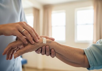 Nurse Checking Patient Pulse with Hand Medical Health Care Hospital Clinic Professional