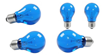 Blue light bulbs displayed on a white background showcasing ideas & inspiration Used for business technology & creativity concepts