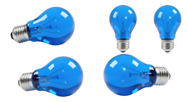 Blue light bulbs displayed on a white background showcasing ideas & inspiration Used for business technology & creativity concepts