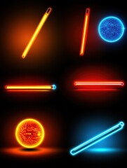 Neon Light Tubes and Spheres with Bright Glowing Effects