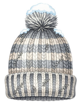 gray striped winter hat with pom clip art preview