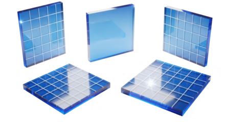 3D rendered solar panels displaying multiple angled views Sunlight reflects against a white neutral background implying renewable energy solutions