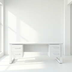 Bright Minimalist Office Desk in Sunlit White Room
