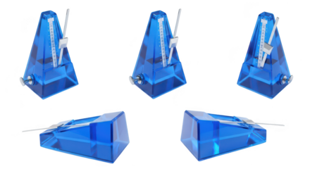 A blue prism-shaped musical instrument ticking and set to various speeds against a white background for rhythm and tempo