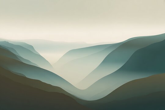Abstract misty mountains soft tones landscape