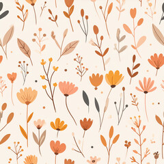 Naklejka premium A seamless, hand-drawn boho floral pattern in earthy colors, perfect for fabric design, packaging, wallpaper.