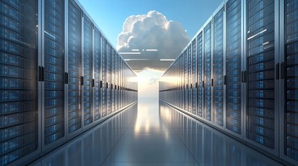 Server room corridor, cloud computing, futuristic, data center