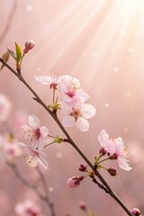 Obraz premium Delicate Cherry Blossom Branch Bathed in Soft Morning Light