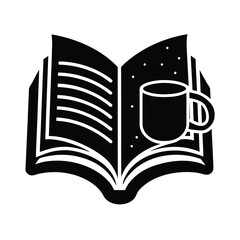 Vector art of open book with coffee cup and steam isolated