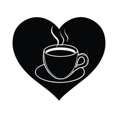 Vector art of cup of hot coffee in a heart shape isolated
