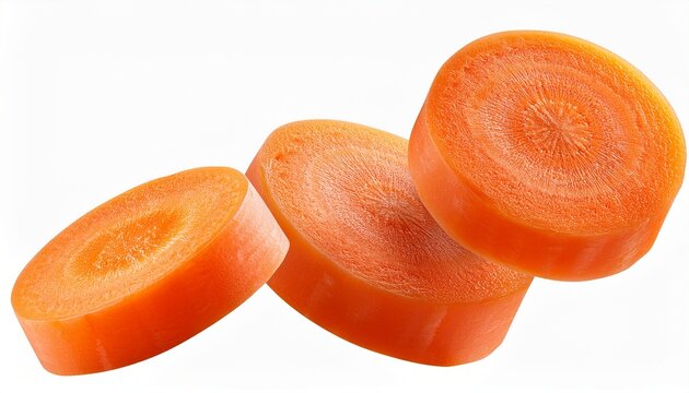 falling carrot slice isolated on white background full depth of field