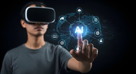 Man Experiencing Augmented Reality with AI Technology