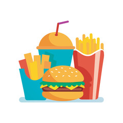 Delicious fast food meal with burger fries and a refreshing drink perfect for a quick lunch or dinner
