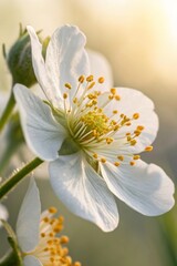 Delicate White Flower with Yellow Pollen in Soft Natural Light
