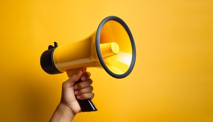 a vibrant yellow megaphone held against a bright yellow background symbolizing communication and attention grabbing messages