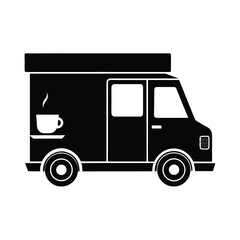 Fototapeta premium Vector art of black and food truck with steaming coffee cup isolated