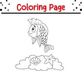 Fish coloring book page for kids. Ocean Animal coloring page