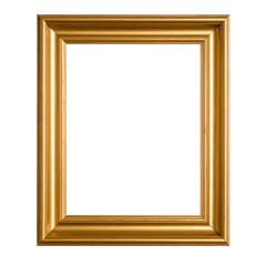 Empty golden frame placed against a plain white background&mdash;perfect for showcasing artwork, luxury branding, or classic mockups in a clean, minimalist setting.