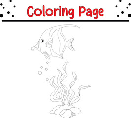 Fish coloring book page for kids. Ocean Animal coloring page
