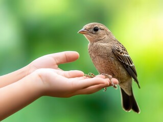 A child releasing a rehabilitated bird into the wild, representing successful wildlife conservation programs