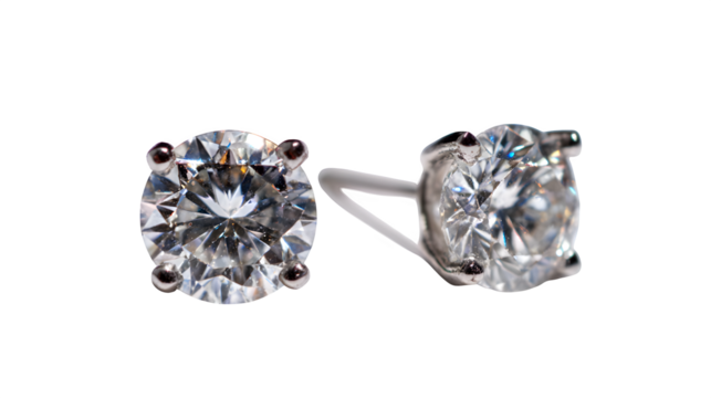 Diamond Stud Earrings, isolated on transparent background
