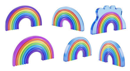 Obraz premium Colorful 3D rendered rainbows isolated on white background creating whimsical designs for artistic or decorative purposes