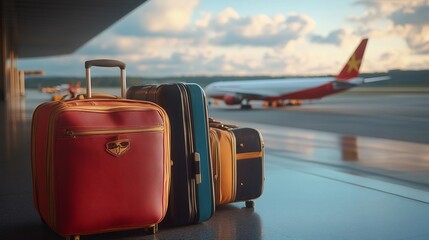 Luggage waiting for boarding at the airport gate