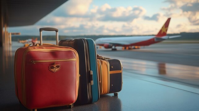 Luggage waiting for boarding at the airport gate