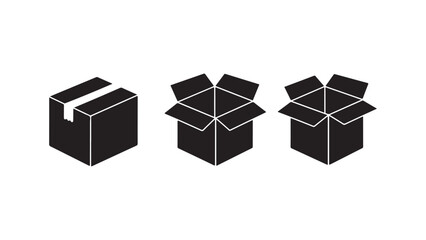 Box icons set, closed and open package container