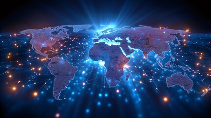 Planet earth glowing with futuristic network connections and data flowing