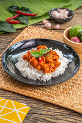 The Stir Fried Pork and Yard Long Bean with Curry Paste image for  Thai food concept.
