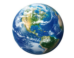 Fototapeta premium Detailed and realistic rendering of planet earth with oceans and landmasses isolated on transparent background