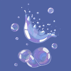 Bursting soap bubble, floating glossy spheres composition. Transparent illustration with rainbow glare captures fragile, fleeting moment. Vector print for beauty, hygiene and kids related visual