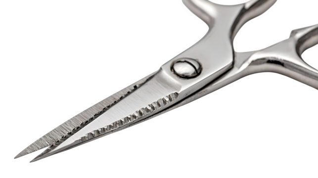 Silver Scissors Close-Up, isolated on transparent background