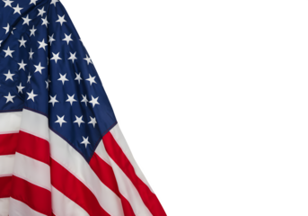 American Flag Draped Corner Design Patriotism Background Independence Day Memorial Day USA Symbol, isolated on white or transparent background. PNG