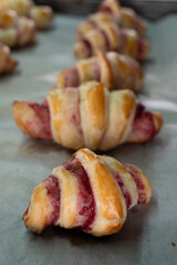 Croissants with raspberry jam. Dessert. Food concept