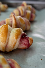 Croissants with raspberry jam. Dessert. Food concept
